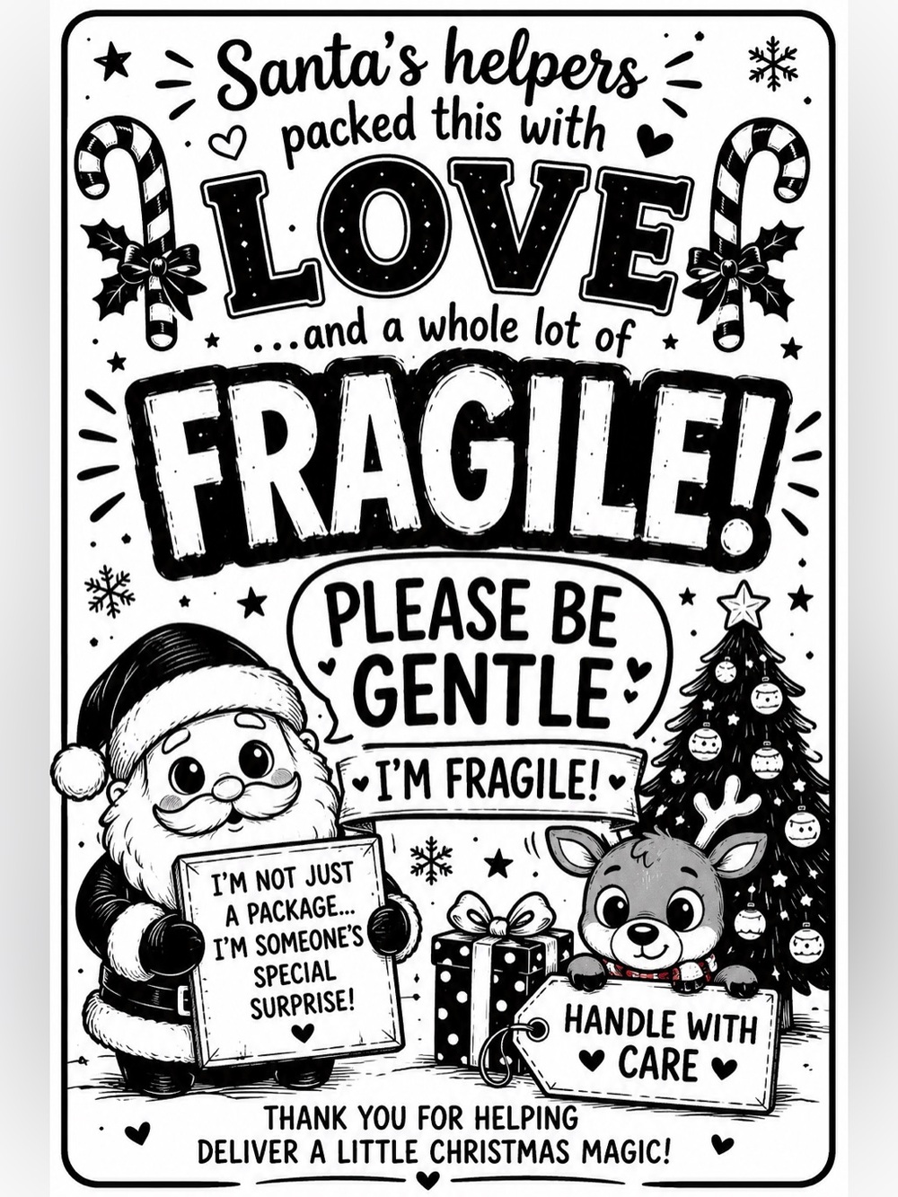 Holiday Fragile Handle With Care stickers 4x6 set of 50